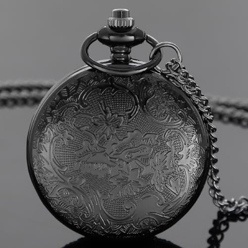 Image of Tiong Vintage Pocket Watch Engraved Cowboy Skull Wolf 3D Pattern Arabic Numerals Quartz Pocket Watch with Chain Best Gifts