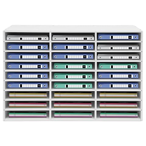 LOYALHEARTDY Literature Organizer, 27 Compartments Paper Storage Cabinet Mail Organizer, 31.5 X 12 X 21.69 Inch Desktop File Sorter Mail Center Mailbox School Classroom Keepers for Home&Office, White Cover