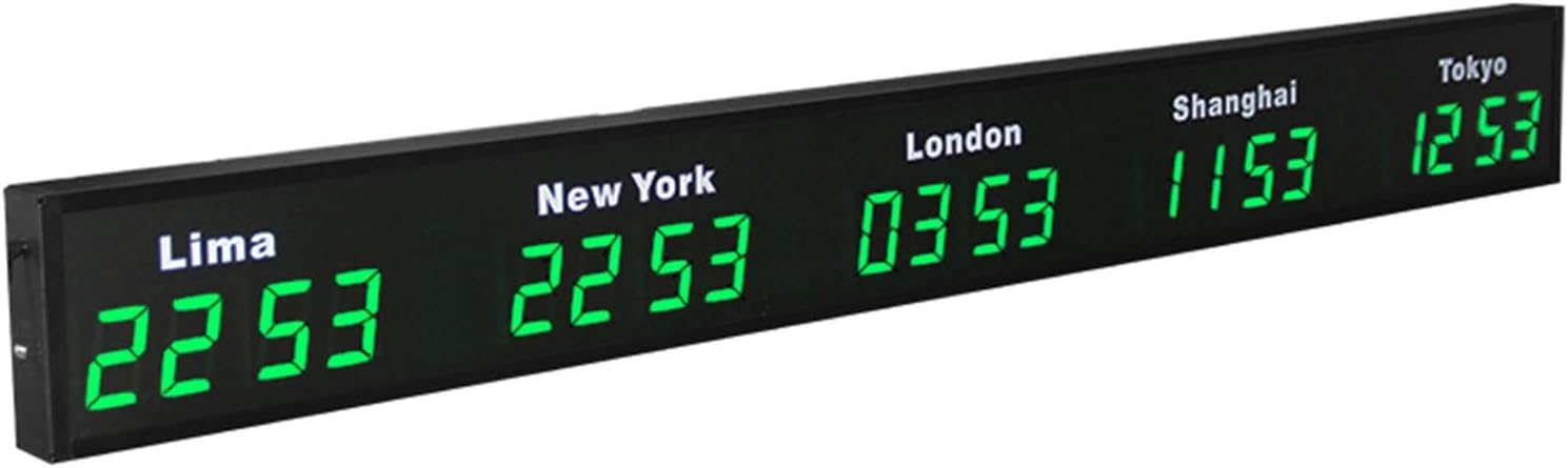 World Time Zones Clock, LED Digital Multiple Time Zones Clock, 3/4/5 Cities World Time Wall Clock, for Hotels/Enterprises/airports,5City-Green