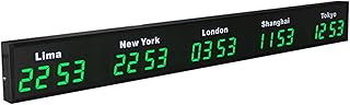 City World Time Wall Clock, 3/4/5 Timezone Wall Clock, 12/24 Hours,15-20M Viewing Distance, for Hotel Airport,5City-Blue (Green 5City)