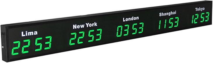 City World Time Wall Clock, 3/4/5 Timezone Wall Clock, 12/24 Hours,15-20M Viewing Distance, for Hotel Airport,5City-Blue (Green 5City)