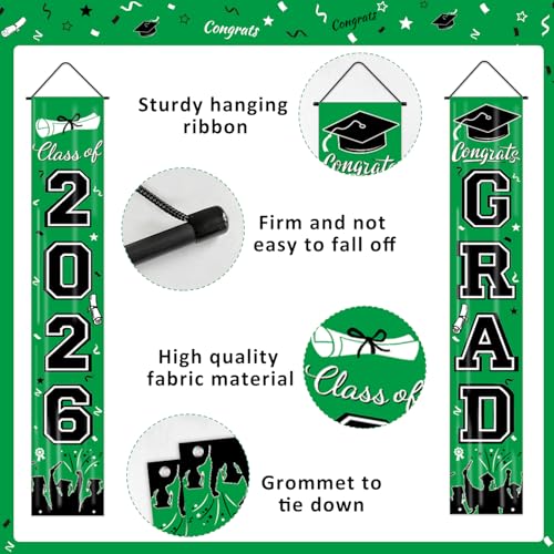 Image of Graduation Decorations 2026, Green Door Porch Signs, Graduation Banner Class of 2026, Congrats Grad Banner for Door and Porch Graduation Party Supplies