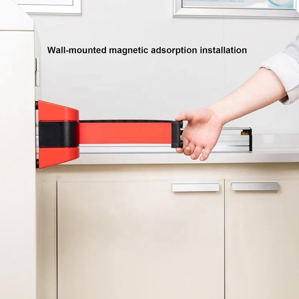 Magnetyczna wysuwana bariera do montażu na ścianie, barierka zabezpieczająca, wysuwany pas kolejki do montażu na ścianie, taśma zabezpieczająca do ustawiania kolejek Cordon — 3/5/1