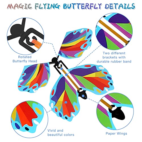 10 Pcs Magic Flying Butterfly Fairy Flying Toys Wind Up Rubber Band Powered Butterfly Toys Decoration For Colorful Bookmark And Greeting Card Surprise Gift(10 Colorful) #TOP2