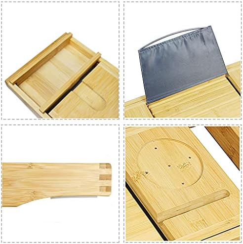SMIBUY Bamboo Bathtub Caddy Tray, Expandable Bath Table Over Tub For 1-2 Person, Luxury Bath & Bed Tray with Wineglass Book & Free Soap Holder (Natural)