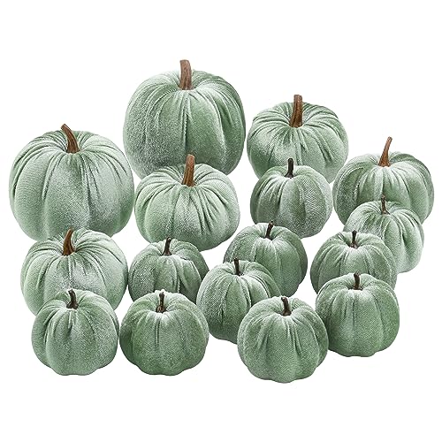 Woration 16pcs Fabric Artificial Pumpkins Set Lake...