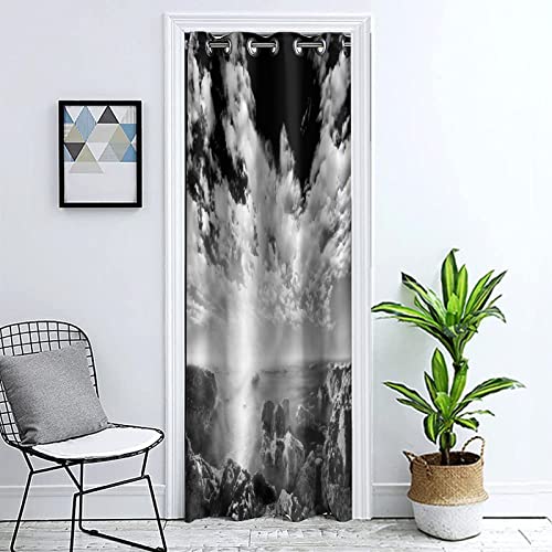 Doorway Curtain Panel Room Divider Solid Blackout Curtains, Black and White Grommet Drapes Darkening...