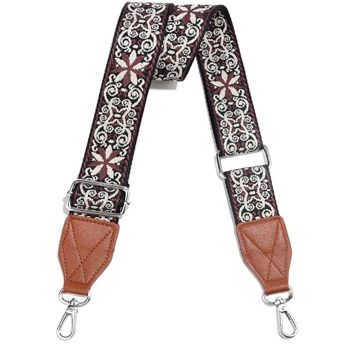 Image of Purse Strap,1.5 inch Leather End Shoulder Strap Adjustable Replacement,Retro Multi-Pattern Crossbody Bag Straps