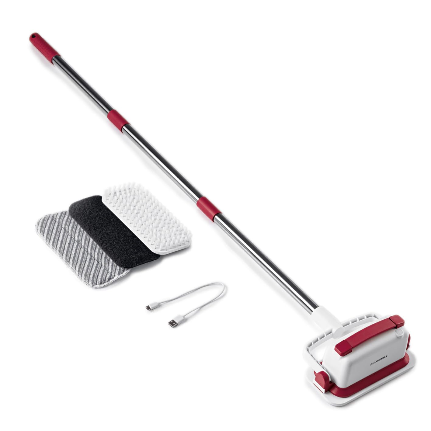 CLEANmaxx Akku-Vibrations-Reiniger für Hartböden, Fliesen & Oberflächen | 2in1 Bodenreiniger & Handbürste | Kabelloses Reinigen für mehr Flexibilität | Mit ausziehbarem Stiel | Inkl. 3 Reinigungspads