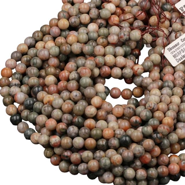 Dinosaur Coprolite Beads 8mm Round Multi-colored 15.5" Strand