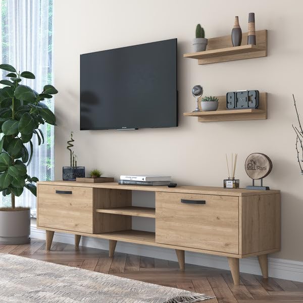 DIVYSA D4 TV Unit with Wall Shelf TV Stand with Bookshelf Wall Mounted