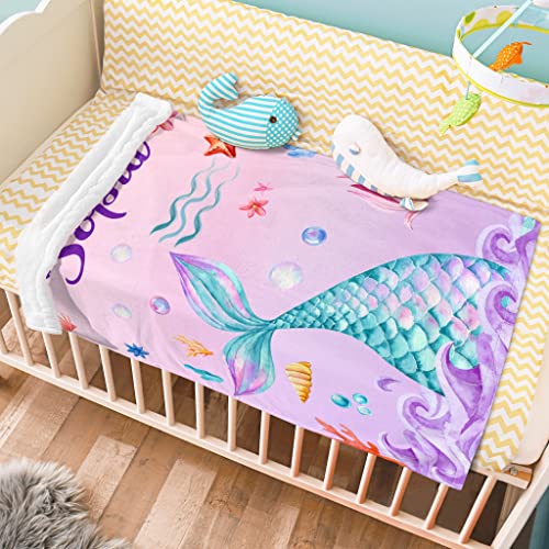 Personalized Baby Blanket For Girls With Name Custom Baby Blanket Throw Customized Name Receiving Swaddle Blanket For Infant Newborn Toddler Kid Name Blanket Soft Fleece Blanket(Mermaid) #TOP3
