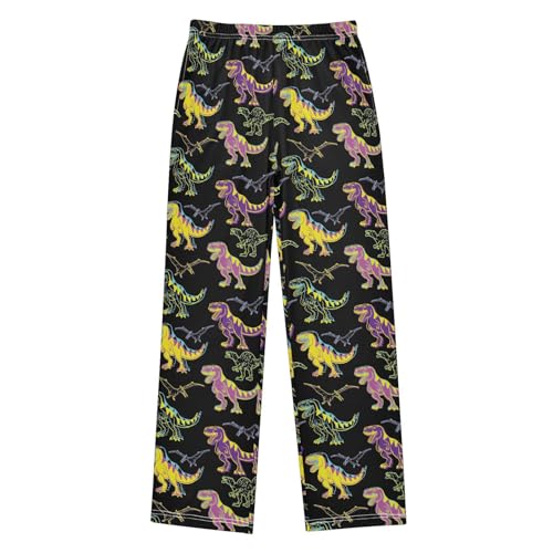 ZZXXB Colorful Dino Pattern Boys Long Pants Soft Trousers Elastic Waist Kids Lounge Bottoms with Pockets S-XL