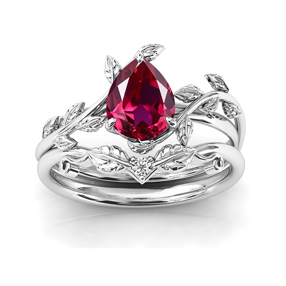 Pear Shaped Gemstone Engagement Ring for Women Art Deco Vine Leaf Gemstone Wedding Ring Bridal Sets Engagement Ring Set Anniversary Promise Ring2