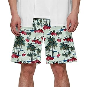 Lomhmn Zomer Board Shorts Voor Mannen Mode Shorts 2024 Mode Casual Trendy Comfortabele Kokosboom Heren Casual Shorts Strandbroek Elastische Taille Mens Board Shorts met Zak, Rood, S