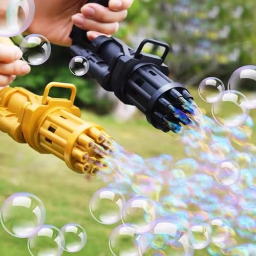 Image of Automatic Bubble Gatling Gun | High-Output Multi-Nozzle Bubble Machine with Easy Grip Handle, Bubble Tray & Solution Bottle | Outdoor Fun Toy for Kids