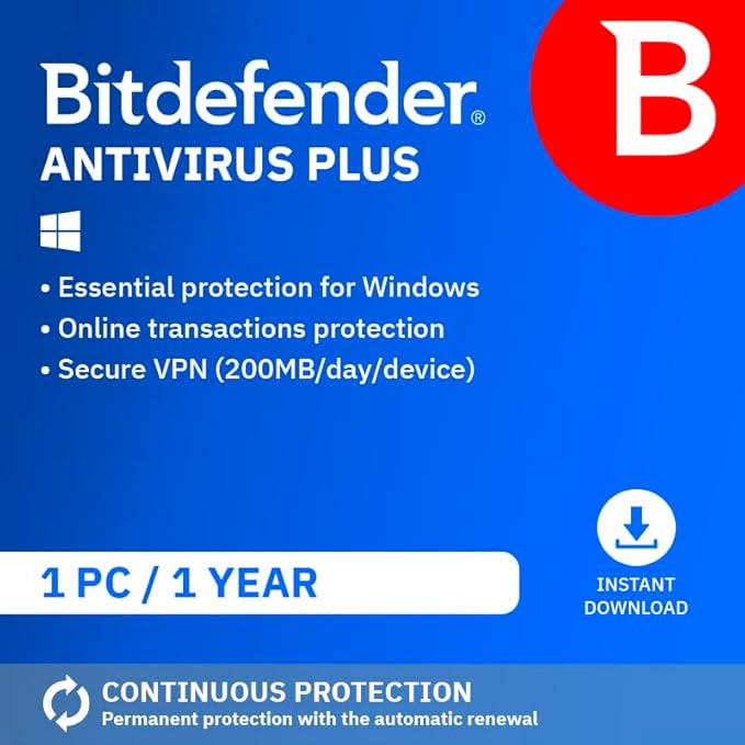 Bitdefender Antivirus Plus| 1 Device | 1 Year | PC/Mac/iOS/Android ...