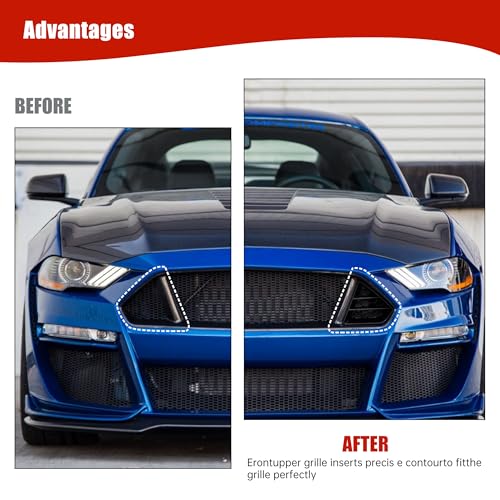 Image of Two Black Modified Radiator Grille Inserts for Ford Mustang GT 2018-2023,Front Upper Grille Inserts for Ford Mustang GT 2018-2023, (left and right), Replace P /N #JR3B-8200-AB