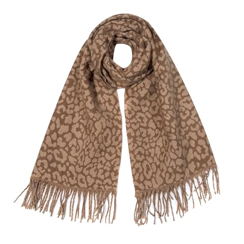 Baesics Winterschal Braun Damen & Herren – Rechteckschal ca. 170 cm – Kuscheliger, weicher Leo-Print Schal im zeitlosen Animal-Design – Modisches Winter-Accessoire