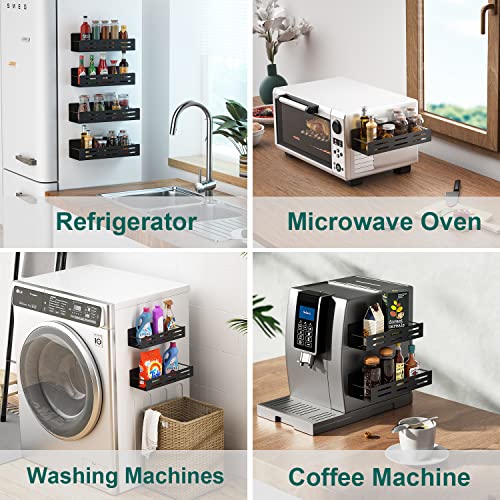 Mftek Magnetic Spice Rack For Refrigerator, 4 Pack Spice Rack Organizer Strong Magnetic Shelf Seasoning Organizer, Metal Side Fridge Storage Rack, Space Saving Kitchen Organization #TOP4