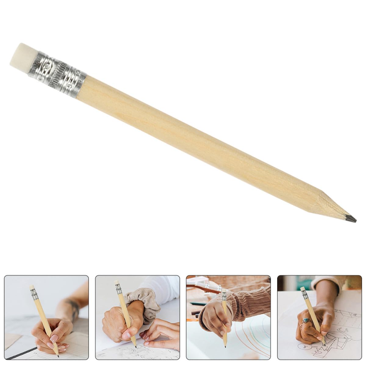 Operitacx Crayons Courts en Bois 10 Cm avec Gomme Intégrée, Mini Crayons Ronds Naturels pour Marquage Golf, Camping et Fournitures Scolaires Garçon et Filles Primaire