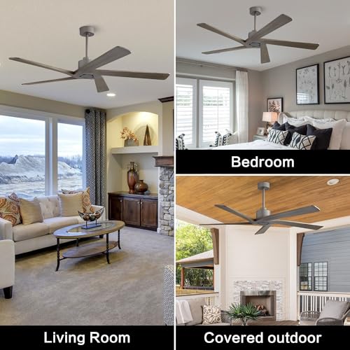 WINGBO 64 Inch DC Ceiling Fan without Lights, 5 Reversible Carved Solid Wood Blades, 6-Speed Noiseless DC Motor, Ceiling Fan No Light with Remote, Graphite Finish with Gray Blades, ETL Listed by WINGBO - Image 7