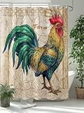 Sunteeny Shower Curtain 72 inches Long Farm Style Animal Cock and Butterfly Polyester Fabric Shower Curtain with Hooks,Waterpoof Shower Curtains for Bathroom Showers and Bathtubs 36' Wx72 L