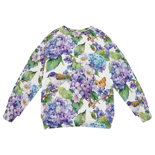 JUNZAN Watercolor Spring Flowers and Birds Blue Little Kids Sweatshirts Hoodies Fleece Outerwear for Kids Sports 4T2
