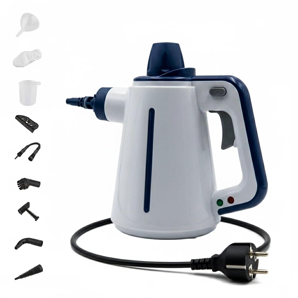 Pulitore a Vapore Portatile Multiuso 5 Accessori Igienizzante 110° Sterilizzatore di Virus e Batteri Panno per Rimuovere Macchie Pavimento Divano Moquette Tende Sedile Auto Cucina (A - 350 ml)