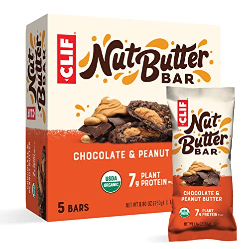 CLIF Nut Butter Bar - Organic Snack Bars - Chocolate Peanut Butter - Organic - Plant Protein - Non-GMO (1.76 Ounce Protein Snack Bars, 5 Count)