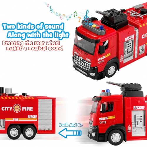 Image of ANTALYA Musical Fire Truck Toy for Kids with Water Spray, Lights & Sound | Push and Go Fire Engine Vehicle with Rotating Ladder & Water Tank | Educational Rescue Truck Toy for Boys & Girls