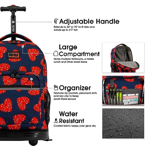 Image of J World Sunrise Kids Rolling Backpack with Wheels for Girls Boys, Roller Bookbag for School, 18 x 13 x 9 Inches, Love Spangle