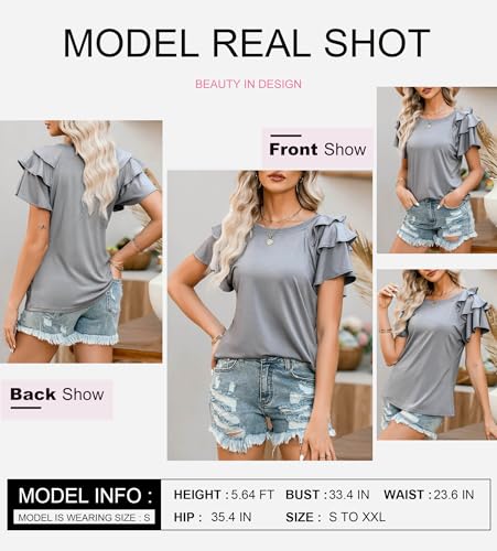 SHEWIN Womens Summer Tops Ruffle Short Sleeve T Shirts Casual Slim Fit4