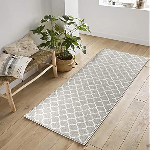 Serdim Rugs Trellis GB Grey 80x300 Antideslizante con diseño de Enrejado para Cocina y Pasillo Cover