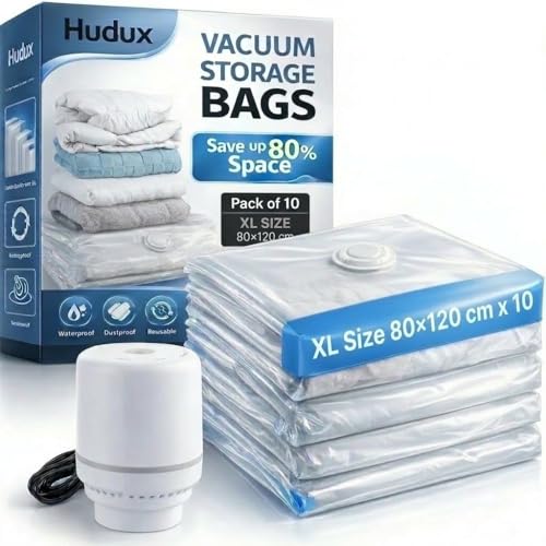 Image of 10 Pack XL 80X120CM Vacuum Compression Zipper Storage Bags With Electric Pump,Compression Storage Space Bags For Travel,For Clothes,Bedding,Pillows,Airtight Reusable Vacuum Bags