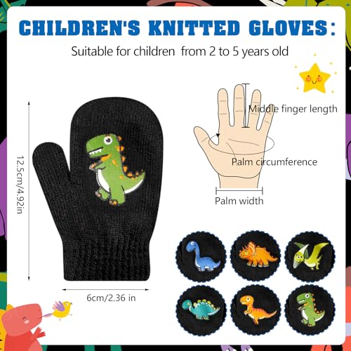 Toddler Knitted Mittens, 6 Pairs Children Dinosaur Winter Mittens for Ages 2-5, Baby Stretch Mittens, Kids Magic Gloves, Winter Warm Soft Mittens for Little Boys and Girls - Image 3