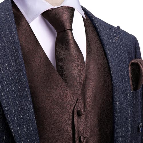 Image of Barry.Wang Men's Suit Vest Tie Bowtie Set Formal Silk Paisley Waistcoat Hanky Cufflinks Lapel Pin Set Wedding Party 7PCS