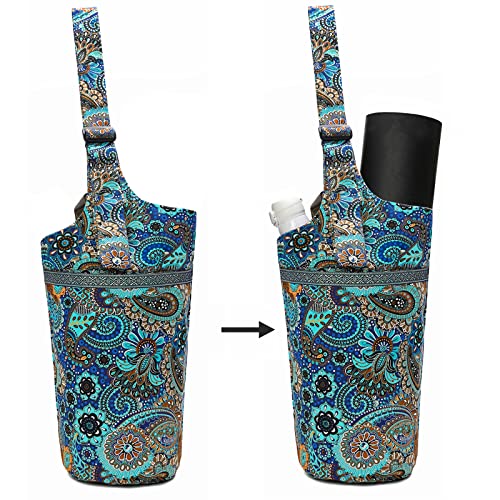 Qlckyed Yoga Mat Bag With Large Size Pocket And Zipper Pocket，Yoga Bag Adjustable Shoulder Strap- Holds More Yoga Accessories（Blue Flower Pattern） #TOP3