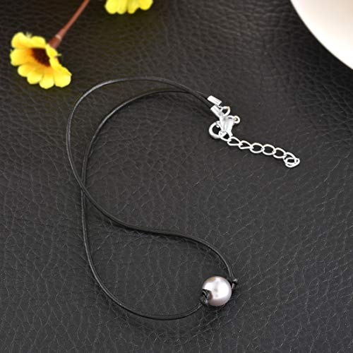 Mjartoria Faux Pearl Choker Necklace-Girls Women Black Leather Cord Lobster Buckle Faux Pearl Choker Necklace (A-Single Pearl) #TOP4