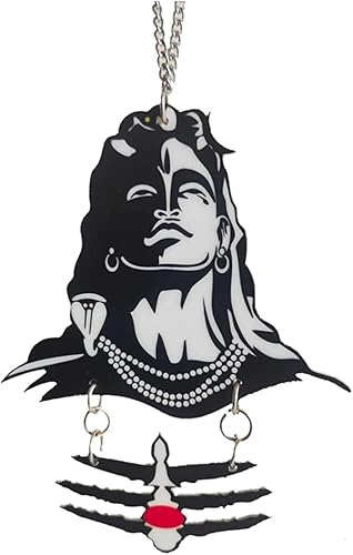 Logotipo de coche Lord Shiva en Mount Kailash con Tilak colgante espiritual adorno decorativo para espejo retrovisor (negro)