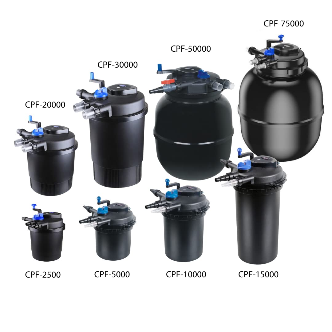 AquaOne Druckteichfilter CPF-75000 I Teichfilter für Teiche bis 100.000 Liter I Bio Teich Filter inkl.55 Watt UVC Klärer mit Kurbelreinigung I schwebealgenfreies klares Wasser