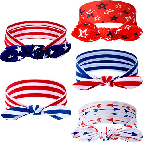 5 Pieces Independence Day Headband 4th of July American Flag Headband Patriotic Elastic Turban Independence Day Hair Accessories