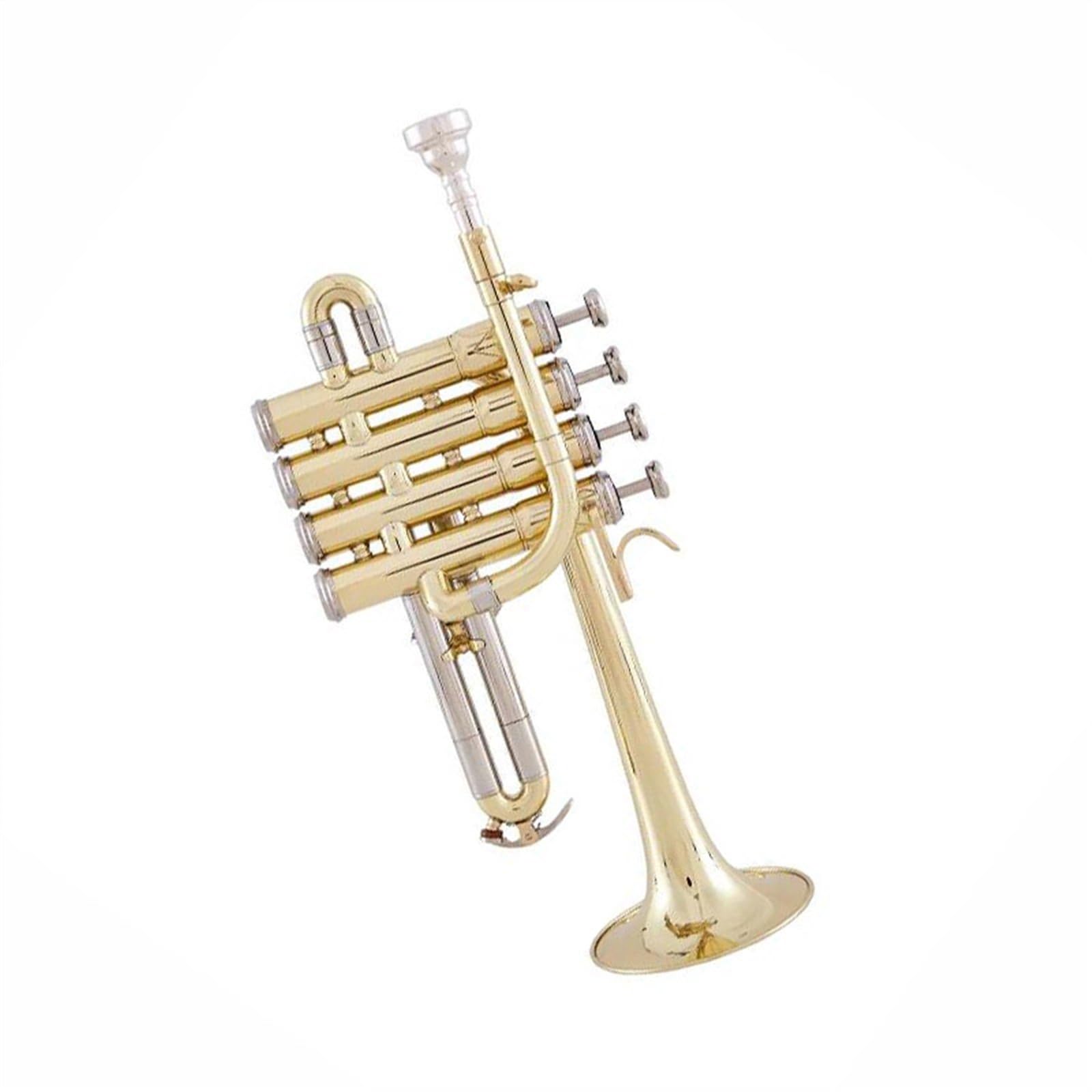 Trompeta Trompeta Piccolo BB Profesional Superficie Lacada Dorada Trompeta Tres Tonos Pistón Alto Monel(Gold)
