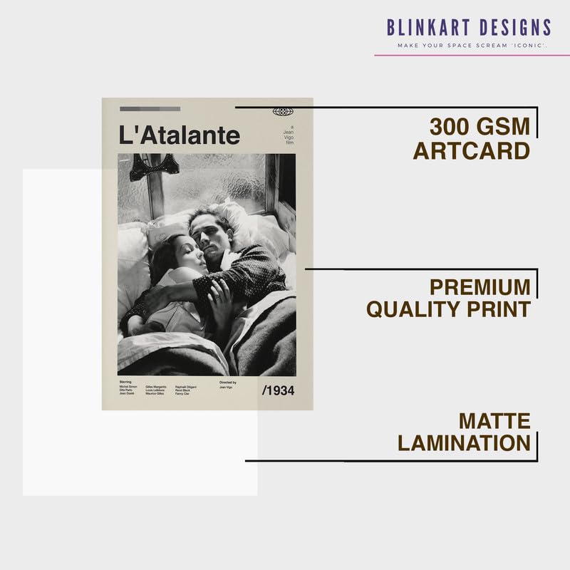 Image of BLINKART L'Atalante (1934) Movie Poster Frame 8x12 Inch | Premium 300 GSM Paper Wall Print | Mid Century Vintage Film Artwork for Home, Bedroom, Living Room, Office | Framed Photo Decor
