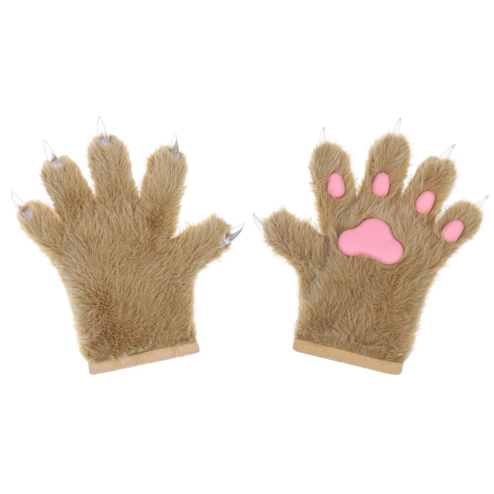 Faux Fur Cat Claw Gloves Cute Wolf Bear Paw Glove Plush Animal Mittens Winter Warm Full Finger Gloves Cosplay Glove for Halloween Party Carnival Dress Up Accessories