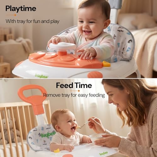 Image of Baybee Baby Walkers for 6-18 Month Baby Boy and Girl with Parental Handle | Interactive Musical Activity, Removable Play Panel & Feeding Tray, Breathable Soft Mesh Seat, Foldable Portable Design | Push Walker for kids (Pink)