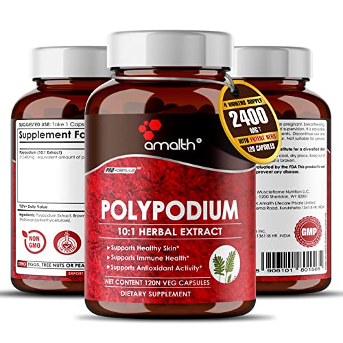Amalth Polypodium Leucotomos Extract 2400mg Per Day â€“Supports Natural Healthy Skin Care -Antioxidant Supplements -120 Capsules (Vegetarian, Non-GMO & Gluten Free)