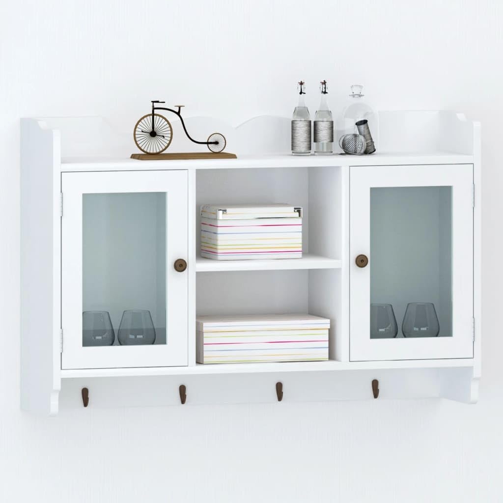 Vitrine suspendue blanche en MDF laqué : fixations invisibles anti-désordre