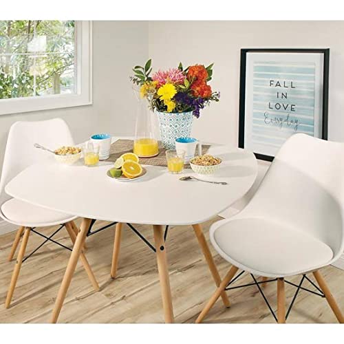 Image of Set of 4 Modern Style Mid Century Modern Dinning Room Cafe Hotel Office Wooden Legs Chair (White with Cushion)