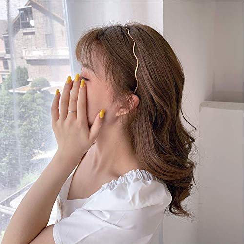 Miniatura 4 de Retro Simplicity Metal Big Wave Line Hair Hoop Diademas Onduladas Oro Metal Accesorios para el Cabello Diademas Multiusos Bandeau Moda Diadema